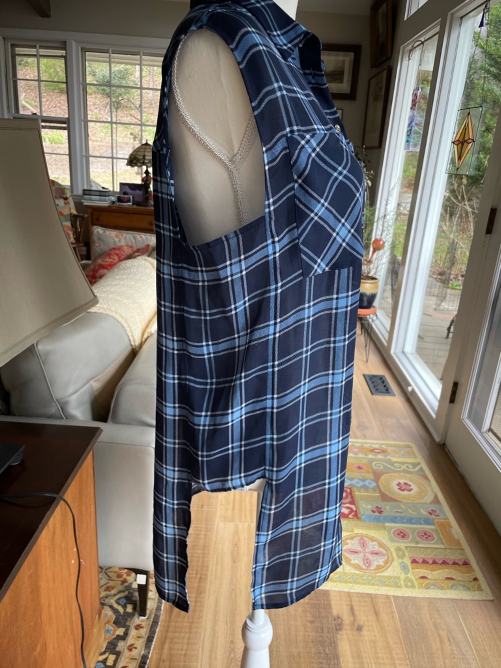 Michael Kors Navy and Light Blue Plaid Sleeveless Shirt Dress - Picture 3 of 8